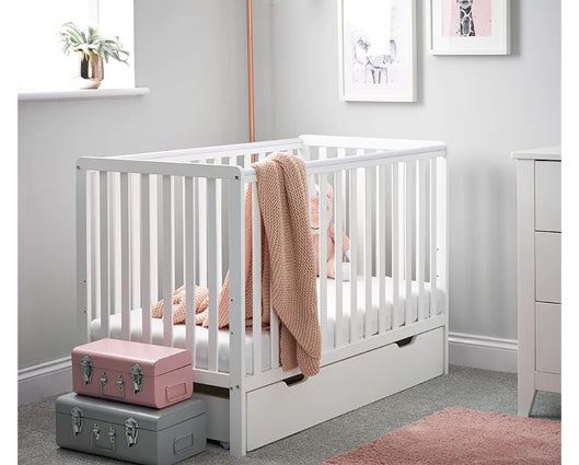 Bantam Cot Bed, Under Drawer + Fibre Mattress - White