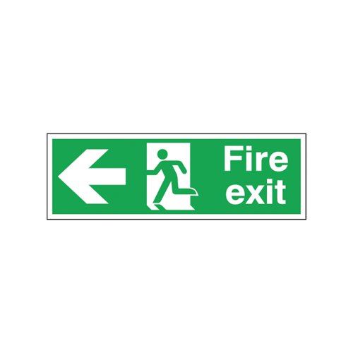 Safety Sign Fire Exit Running Man Arrow Left 150x450mm Self-Adhesive E97A&#47;S