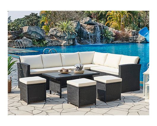 Kos Black Corner Sofa Set w/ Coffee Table & Cover
