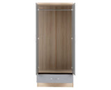 Nevada Mirrored 2 Door 1 Drawer Wardrobe - Grey Gloss/Light Oak Effect Veneer