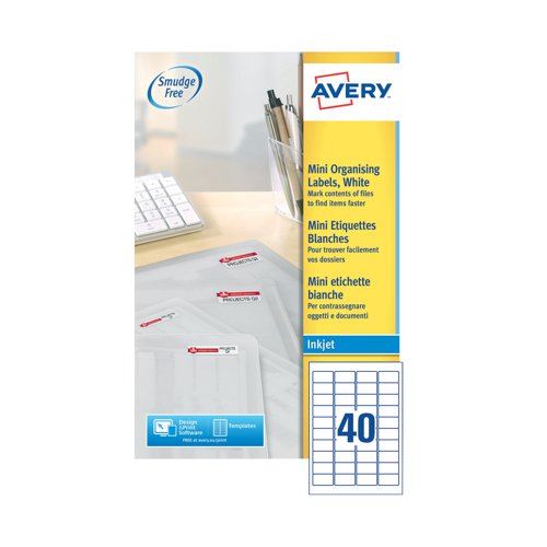 Avery Inkjet Mini Labels 45.7x25.4mm 40 Per Sheet White (1000 Pack) J8654-25