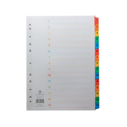 Concord Index 1-15 A4 White with Multicoloured Mylar Tabs 01601&#47;CS16