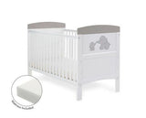 Grace Inspire Cot Bed + Fibre Mattress - Me & Mini Me Elephants Grey