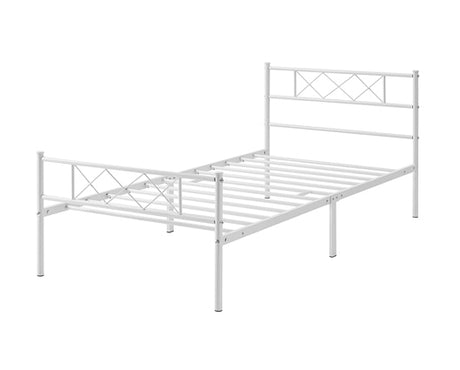 Yaheetech 3ft Single Bed, Metal Bed Frame White Cross Hatch Design