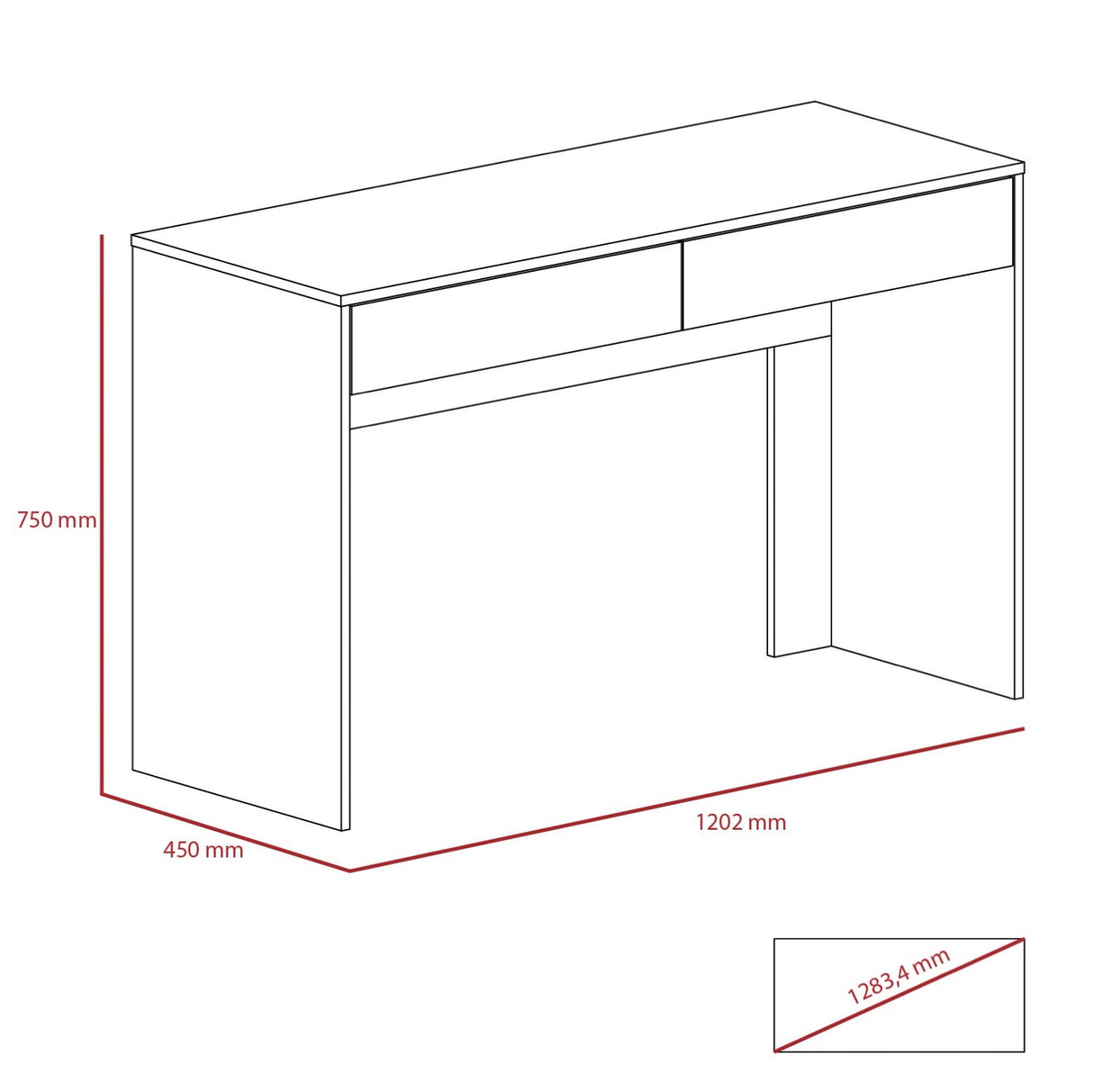 Harvard 2 Drawer Desk