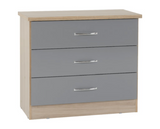 Nevada 3 Drawer Chest - Grey Gloss/Light Oak Effect Veneer