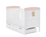 Grace Inspire Cot Bed & Under Drawer - Water Colour Rabbit Pink