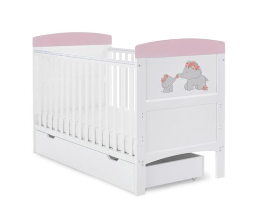 Grace Inspire Cot Bed & Under Drawer - Me & Mini Me Elephants Pink