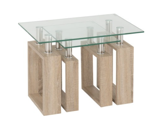 Milan Nest Of Tables - Sonoma Oak Effect Veneer/Clear Glass/Silver