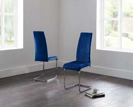 SET OF 4 CALABRIA VELVET CANTILEVER CHAIRS - BLUE