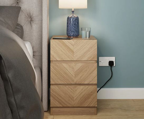 Catania 3 Drawer Bedside Table Euro Oak
