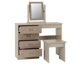 Nevada 4 Drawer Dressing Table Set - Oyster Gloss/Light Oak Effect Veneer