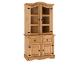 Corona 3' Buffet Hutch - Distressed Waxed Pine/Clear Glass
