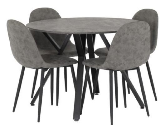 Athens Round Dining Set - Concrete Effect/Black/Grey Faux Leather