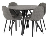 Athens Round Dining Set - Concrete Effect/Black/Grey Faux Leather