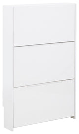 Narrow high gloss 3 tier shoe cabinet white