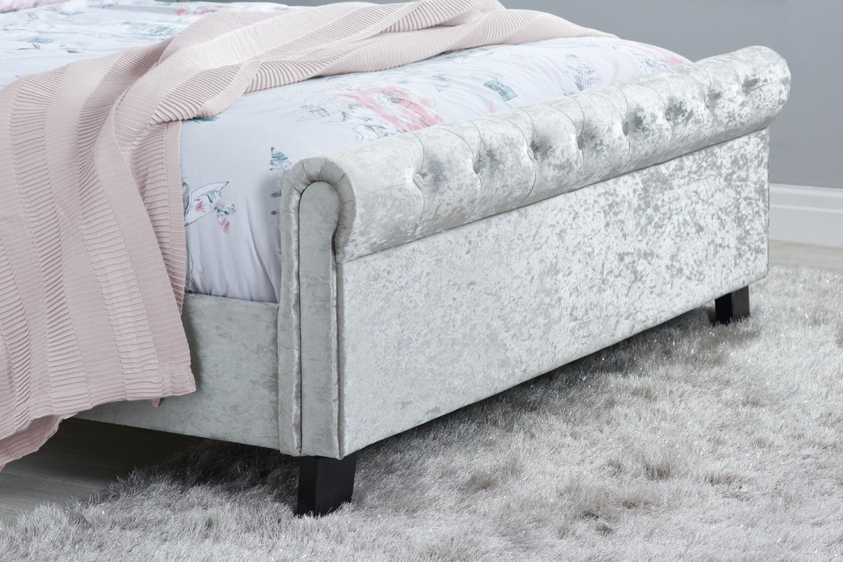 Sienna Small Double Bed - Crushed Velvet Silver