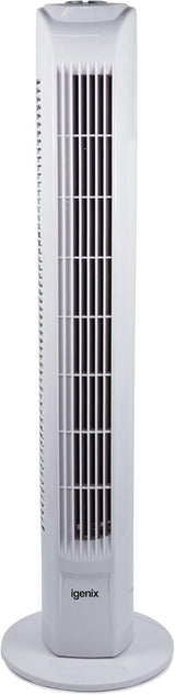 Igenix 30" Tower Fan with 7 Hour Timer and Remote Control - White