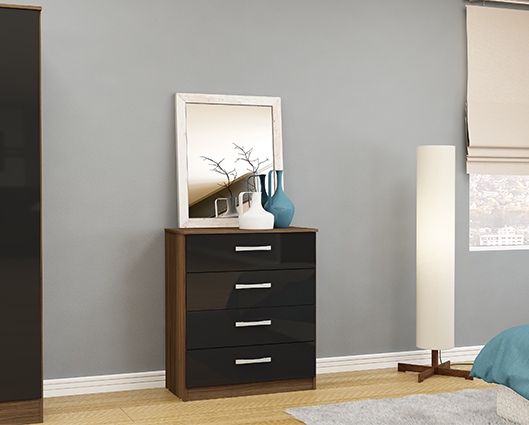 Lynx 4 Drawer Chest- Walnut & Black