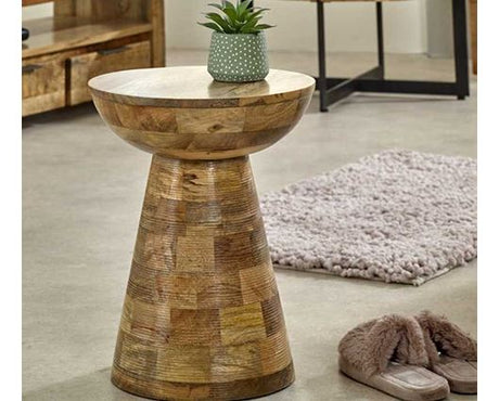 Surrey Solid Wood Round Side Table Mushroom Style