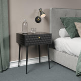 Saturn metal 1 drawer bedside cabinet, black with gold handle
