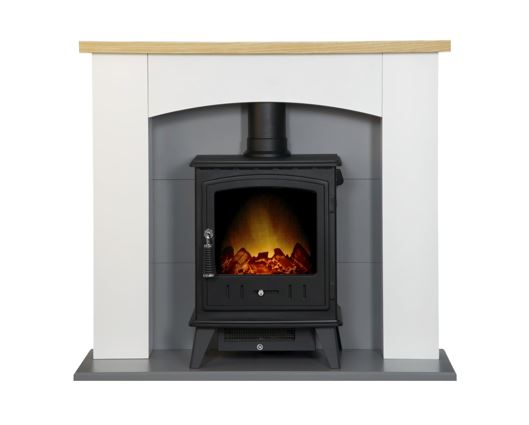 Adam Huxley in Pure White & Grey with Aviemore Electric Stove in Black, 39 Inch