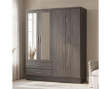 NEVADA 4 DOOR 2 DRAWER WARDROBE - BLACK WOOD GRAIN