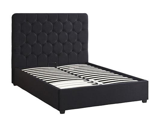 MADISON 4'6" OTTOMAN BED - BLACK VELVET FABRIC