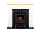 Adam Chester Fireplace in Pure White with Hudson Electric Stove in Black, 39 Inch