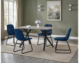 ATHENS RECT & LUKAS DINING SET (X4 CHAIRS) - CONCRETE/SAPPHIRE BLUE VELVET