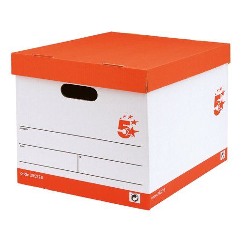 5 Star Office Storage Box&#47;Lid Self-Assembly 321x392x291mm Red&#47;White (Pack of 10)