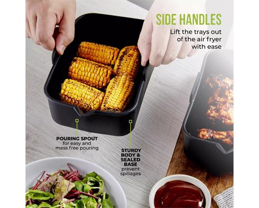 Set of 2 Silicone Rectangular Solid Air Fryer Trays