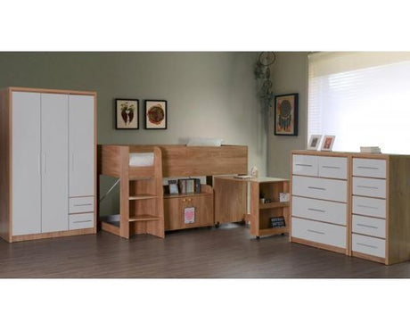 Seville 3 Door 2 Drawer Wardrobe - White High Gloss/Light Oak Effect Veneer