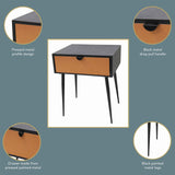 Jupiter metal 1 drawer bedside cabinet, copper drawer with black handle legs
