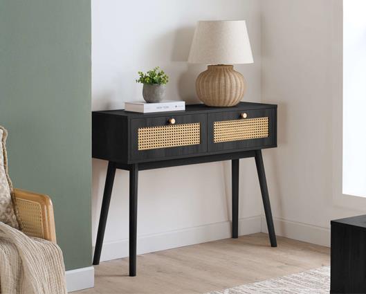 Croxley Rattan Console Table - Black