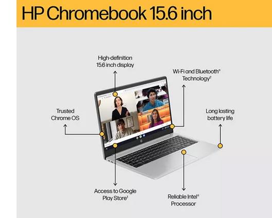 HP 15a-na0503sa 15.6" Chromebook - Intel Celeron,128 GB eMMC, Silver