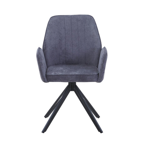 Aspen swivel dining armchairs, grey fabric with black metal legs (pair)