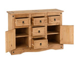 Corona 2 Door 5 Drawer Sideboard - Distressed Waxed Pine