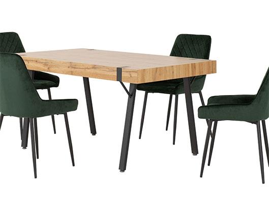 TREVISO & AVERY DINING SET (X4 CHAIRS) - LIGHT OAK EFFECT/EMERALD GREEN VELVET