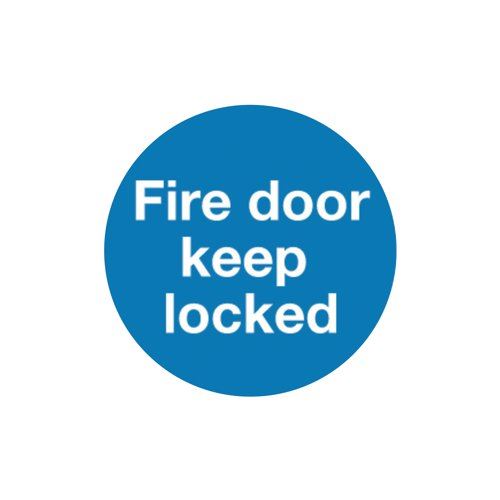 Safety Sign Fire Door Keep Locked 100x100mm Self-Adhesive (Pack of 5) KM72A&#47;S