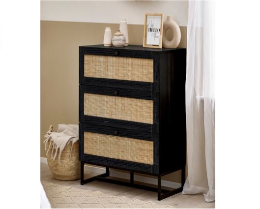 Padstow 3 Drawer Chest - Black