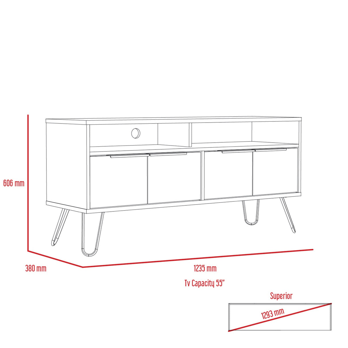 Nevada Wide Screen TV Rack with 4 Doors