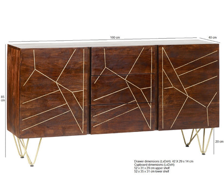 Dark Gold Extra Large Sideboard 3 Drawers and 2 Doors