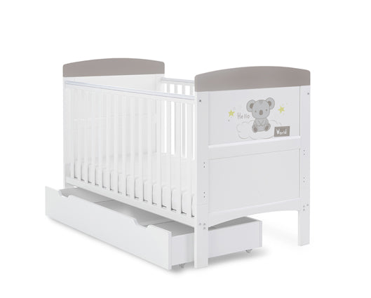 Grace Inspire Cot Bed & Under Drawer - Hello World Koala Grey