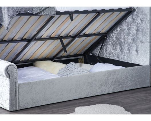 Sienna Small Double Ottoman Bed - Crushed Velvet Silver