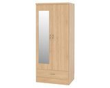 Nevada Mirrored 2 Door 1 Drawer Wardrobe - Sonoma Oak Effect