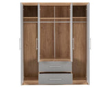 Seville 4 Door 2 Drawer Wardrobe - Grey High Gloss/Light Oak Effect Veneer