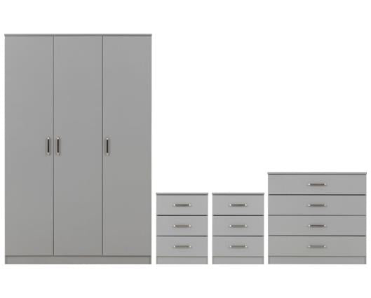 DAKOTA 3 DOOR WARDROBE BEDROOM SET - LIGHT GREY