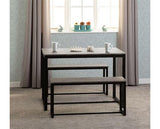 LINCOLN 1+2 DINING BENCH SET - STONE EFFECT/BLACK