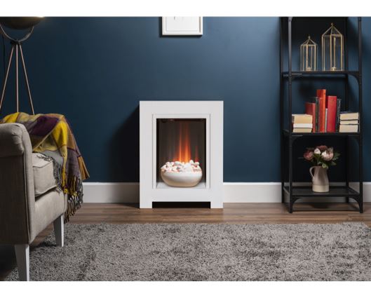 Adam Monet Fireplace Suite in Pure White with Electric Fire, 23 Inch